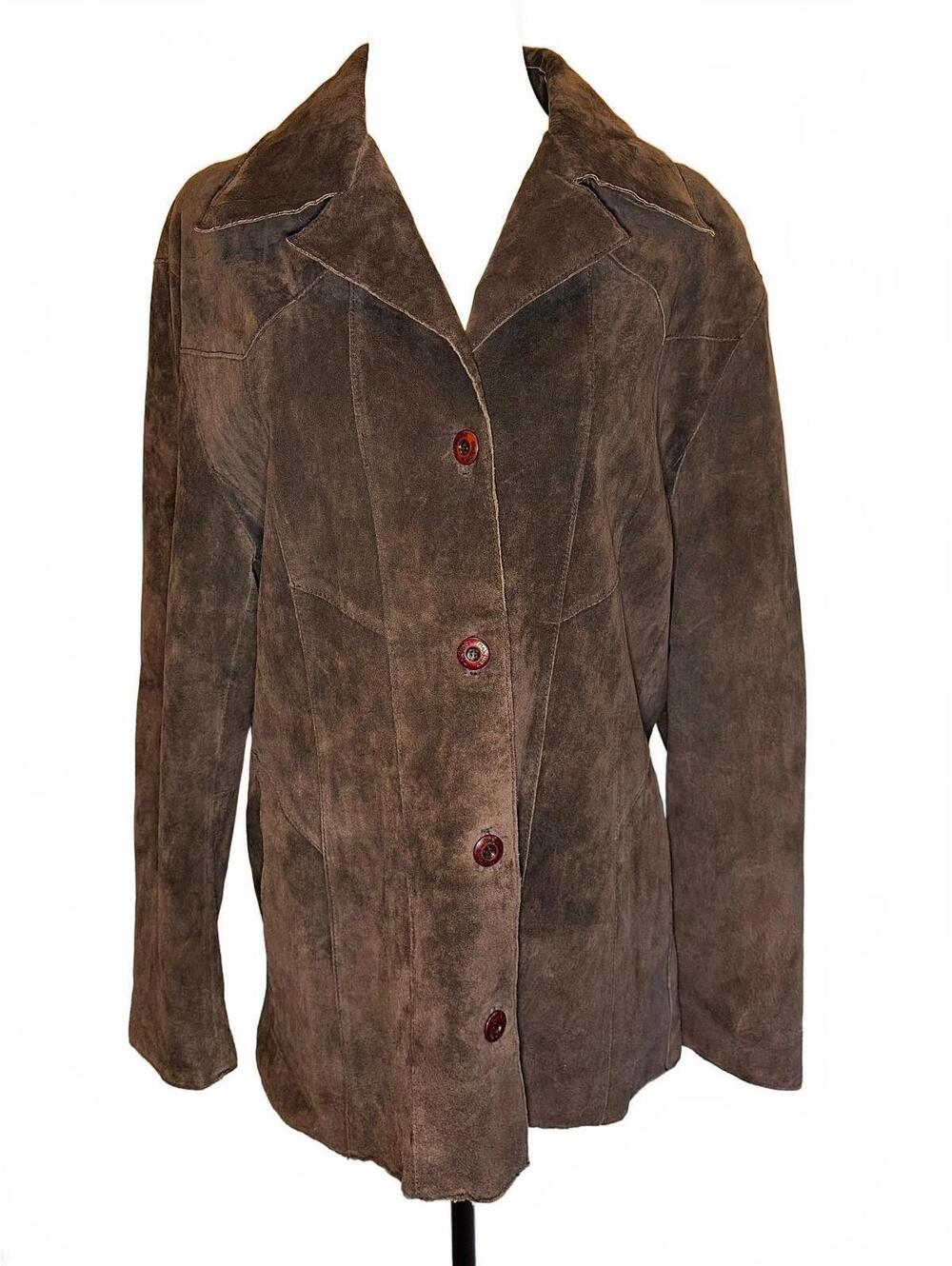 Wilsons Maxima Suede Leather Jacket Blazer XL Chocolate Brown Western Y2K Boho
